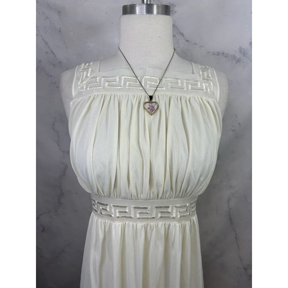 Vintage Grecian Goddess Nightgown Dress White Empire Waist Long Maxi 36 S Bride - Picture 6 of 16